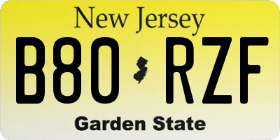 NJ license plate B80RZF