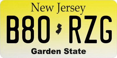 NJ license plate B80RZG
