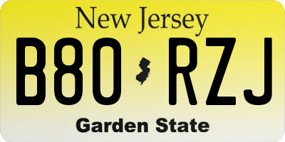 NJ license plate B80RZJ