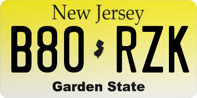 NJ license plate B80RZK