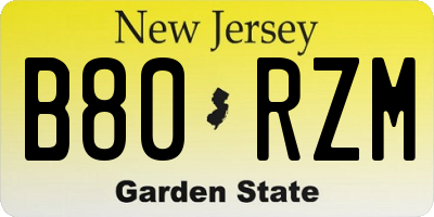 NJ license plate B80RZM
