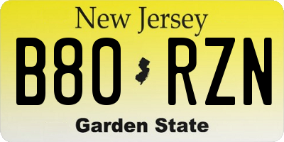 NJ license plate B80RZN