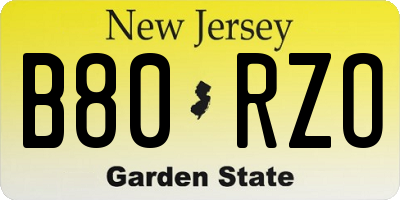 NJ license plate B80RZO