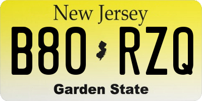 NJ license plate B80RZQ
