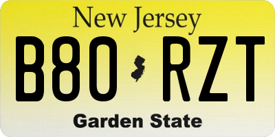 NJ license plate B80RZT