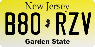 NJ license plate B80RZV