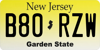 NJ license plate B80RZW