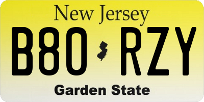 NJ license plate B80RZY