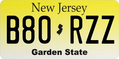 NJ license plate B80RZZ