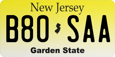 NJ license plate B80SAA