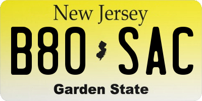NJ license plate B80SAC