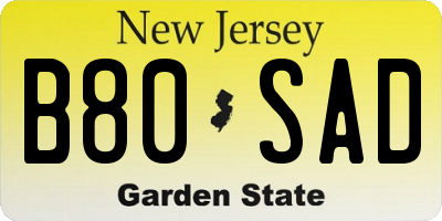 NJ license plate B80SAD