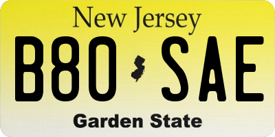 NJ license plate B80SAE