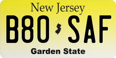 NJ license plate B80SAF