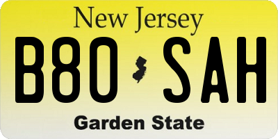 NJ license plate B80SAH