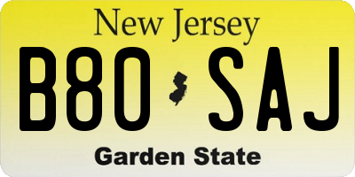 NJ license plate B80SAJ