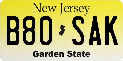 NJ license plate B80SAK