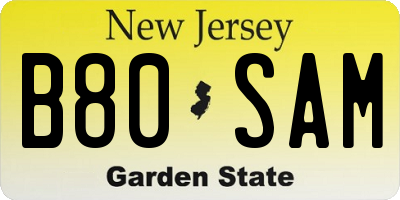 NJ license plate B80SAM