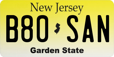 NJ license plate B80SAN
