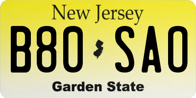 NJ license plate B80SAO