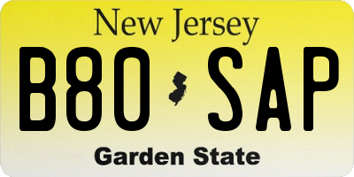 NJ license plate B80SAP