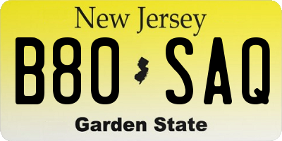 NJ license plate B80SAQ