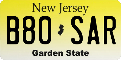 NJ license plate B80SAR