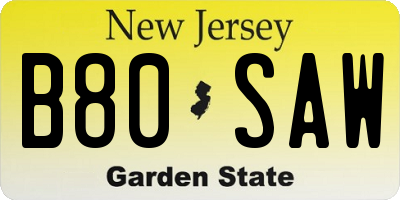 NJ license plate B80SAW