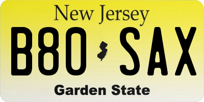 NJ license plate B80SAX