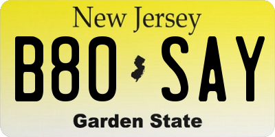 NJ license plate B80SAY