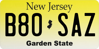NJ license plate B80SAZ