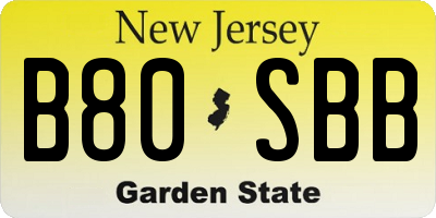 NJ license plate B80SBB