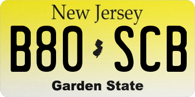 NJ license plate B80SCB