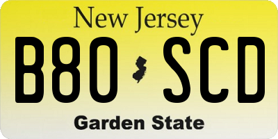 NJ license plate B80SCD