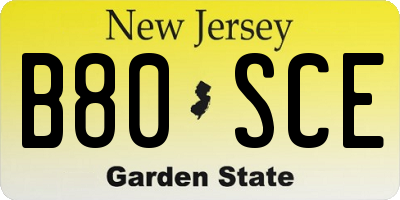 NJ license plate B80SCE