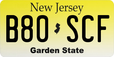 NJ license plate B80SCF