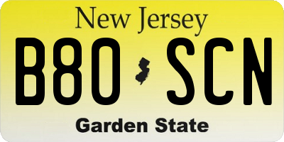 NJ license plate B80SCN