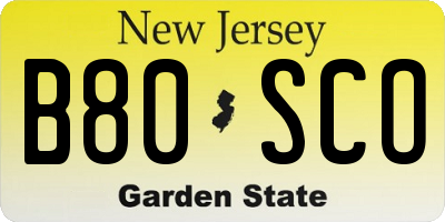 NJ license plate B80SCO