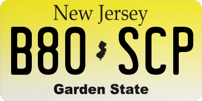 NJ license plate B80SCP