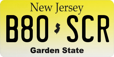 NJ license plate B80SCR