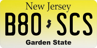 NJ license plate B80SCS