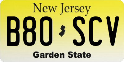NJ license plate B80SCV