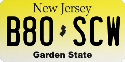 NJ license plate B80SCW