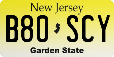 NJ license plate B80SCY