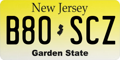 NJ license plate B80SCZ