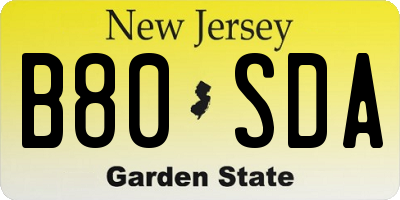 NJ license plate B80SDA