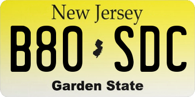 NJ license plate B80SDC