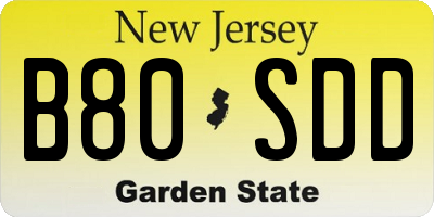 NJ license plate B80SDD