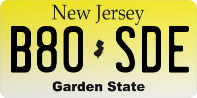 NJ license plate B80SDE
