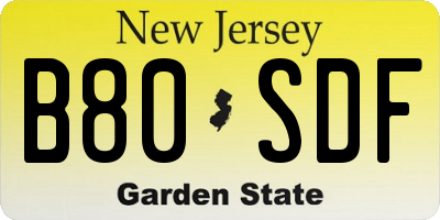 NJ license plate B80SDF
